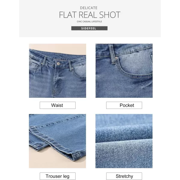 Sidefeel Womens Wide Leg Jeans Casual High Waisted Straight Stretch Denim Pants with PocketsDark Blue