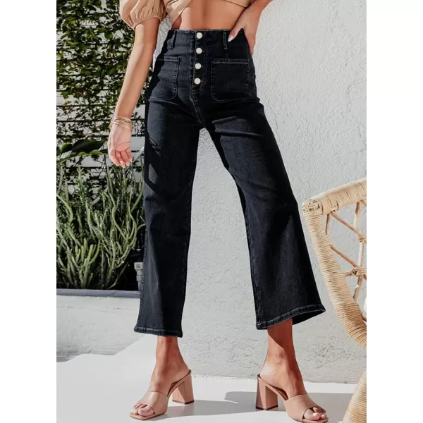 Sidefeel Womens Wide Leg Jeans High Waisted Stretchy Straight Leg Jeans Buttoned Loose Denim Pants with PocketBlack