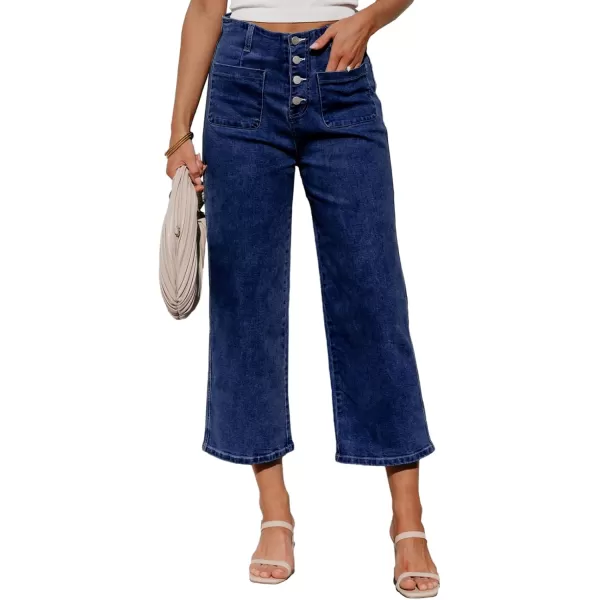 Sidefeel Womens Wide Leg Jeans High Waisted Stretchy Straight Leg Jeans Buttoned Loose Denim Pants with PocketBluing