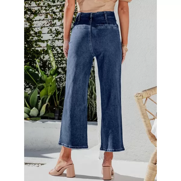 Sidefeel Womens Wide Leg Jeans High Waisted Stretchy Straight Leg Jeans Buttoned Loose Denim Pants with PocketDeepsea Blue