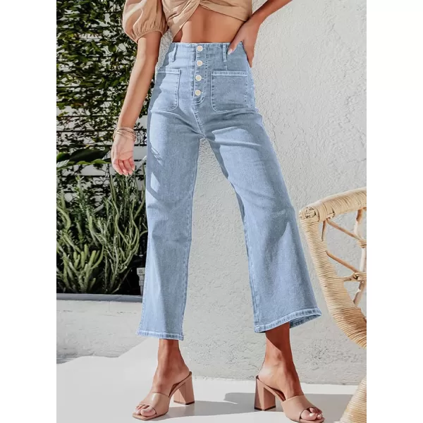 Sidefeel Womens Wide Leg Jeans High Waisted Stretchy Straight Leg Jeans Buttoned Loose Denim Pants with PocketLight Blue