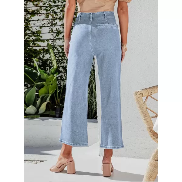 Sidefeel Womens Wide Leg Jeans High Waisted Stretchy Straight Leg Jeans Buttoned Loose Denim Pants with PocketLight Blue