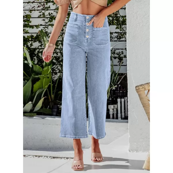 Sidefeel Womens Wide Leg Jeans High Waisted Stretchy Straight Leg Jeans Buttoned Loose Denim Pants with PocketLight Blue