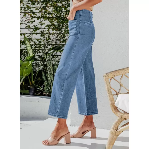 Sidefeel Womens Wide Leg Jeans High Waisted Stretchy Straight Leg Jeans Buttoned Loose Denim Pants with PocketMist Blue