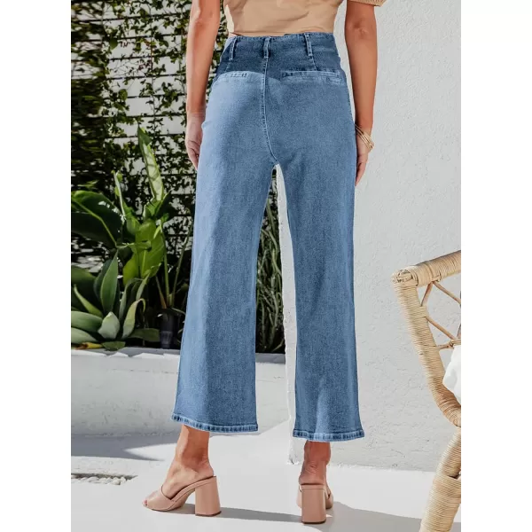 Sidefeel Womens Wide Leg Jeans High Waisted Stretchy Straight Leg Jeans Buttoned Loose Denim Pants with PocketMist Blue