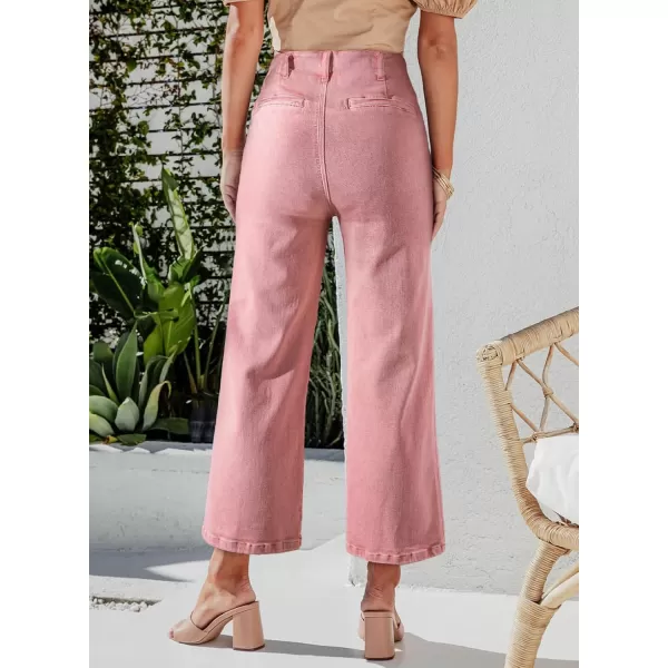 Sidefeel Womens Wide Leg Jeans High Waisted Stretchy Straight Leg Jeans Buttoned Loose Denim Pants with PocketPeach Blossom