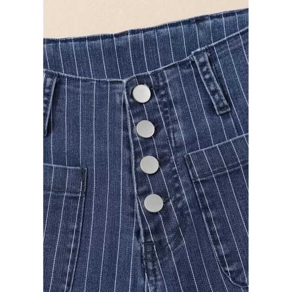 Sidefeel Womens Wide Leg Jeans High Waisted Stretchy Straight Leg Jeans Buttoned Loose Denim Pants with PocketSky Blue Stripe