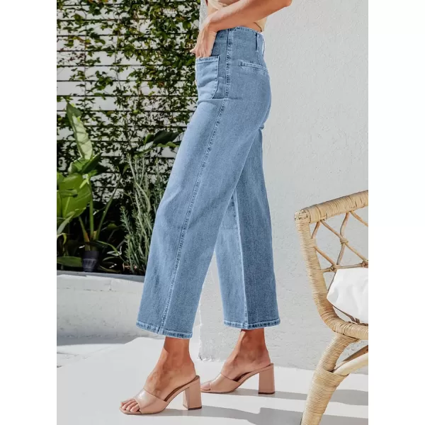 Sidefeel Womens Wide Leg Jeans High Waisted Stretchy Straight Leg Jeans Buttoned Loose Denim Pants with PocketWater Blue