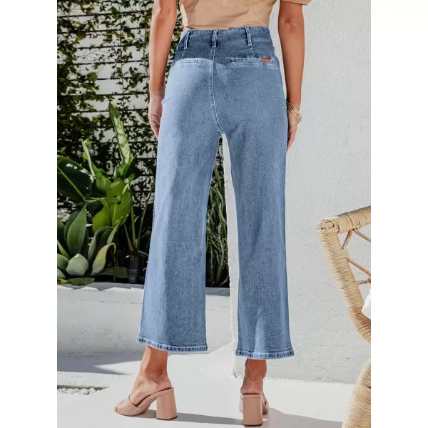 Sidefeel Womens Wide Leg Jeans High Waisted Stretchy Straight Leg Jeans Buttoned Loose Denim Pants with PocketWater Blue