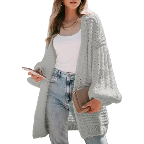 Sidefeel Cardigan for Women Trendy 2024 Open Front Sweater Oversized Lantern Sleeve Chunky Knitted OutwearGray