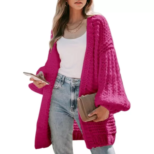 Sidefeel Cardigan for Women Trendy 2024 Open Front Sweater Oversized Lantern Sleeve Chunky Knitted OutwearRosy