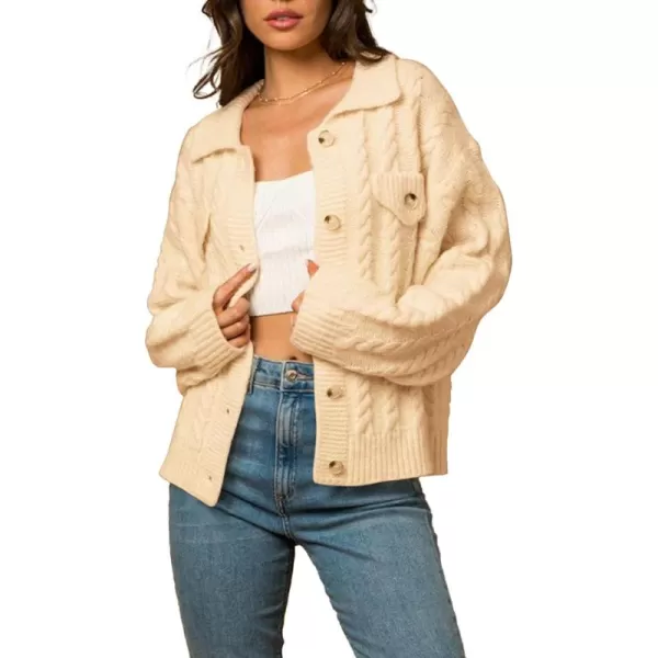 Sidefeel Womens 2024 Fall Long Sleeve Open Front Cardigan Sweaters Button Down Cable Knit Chunky Sweaters OutwearApricot