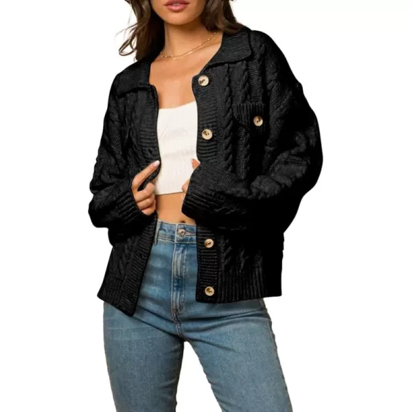 Sidefeel Womens 2024 Fall Long Sleeve Open Front Cardigan Sweaters Button Down Cable Knit Chunky Sweaters OutwearBlack