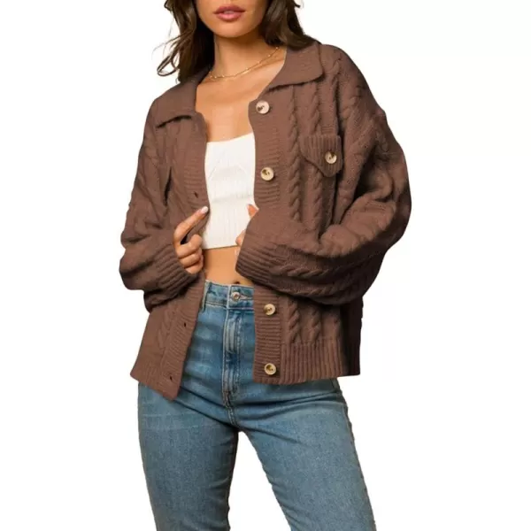 Sidefeel Womens 2024 Fall Long Sleeve Open Front Cardigan Sweaters Button Down Cable Knit Chunky Sweaters OutwearBrown