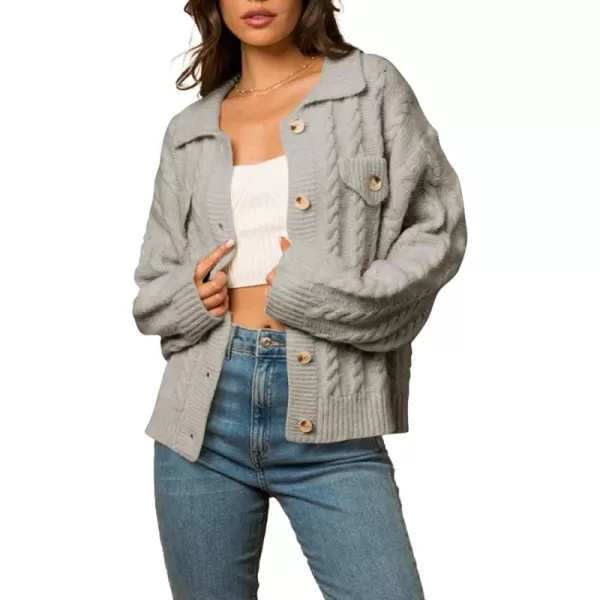 Sidefeel Womens 2024 Fall Long Sleeve Open Front Cardigan Sweaters Button Down Cable Knit Chunky Sweaters OutwearGray