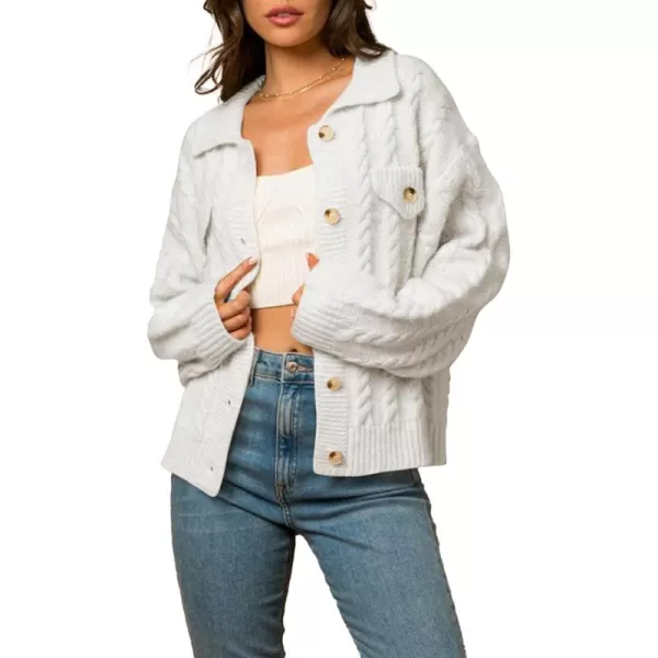 Sidefeel Womens 2024 Fall Long Sleeve Open Front Cardigan Sweaters Button Down Cable Knit Chunky Sweaters OutwearWhite