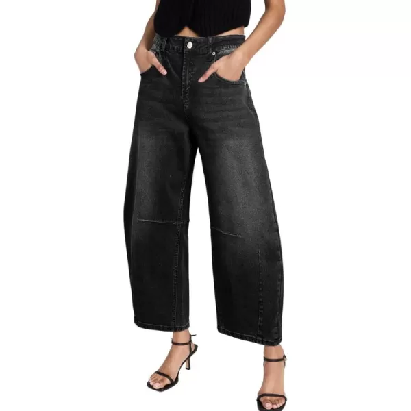 Sidefeel Womens Barrel Jeans Wide Leg Vintage Mid Rise Y2k Baggy Boyfriend Ankle Denim PantsBlack