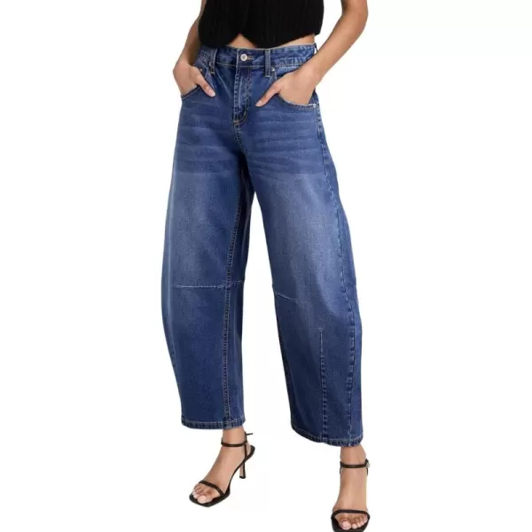 Sidefeel Womens Barrel Jeans Wide Leg Vintage Mid Rise Y2k Baggy Boyfriend Ankle Denim PantsBlue