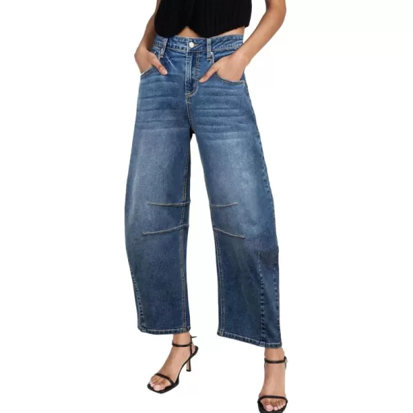 Sidefeel Womens Barrel Jeans Wide Leg Vintage Mid Rise Y2k Baggy Boyfriend Ankle Denim PantsClassic Blue