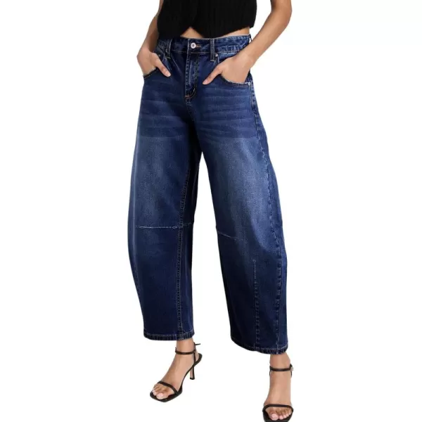 Sidefeel Womens Barrel Jeans Wide Leg Vintage Mid Rise Y2k Baggy Boyfriend Ankle Denim PantsDeep Blue