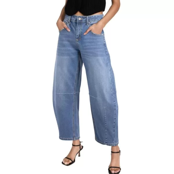 Sidefeel Womens Barrel Jeans Wide Leg Vintage Mid Rise Y2k Baggy Boyfriend Ankle Denim PantsLight Blue