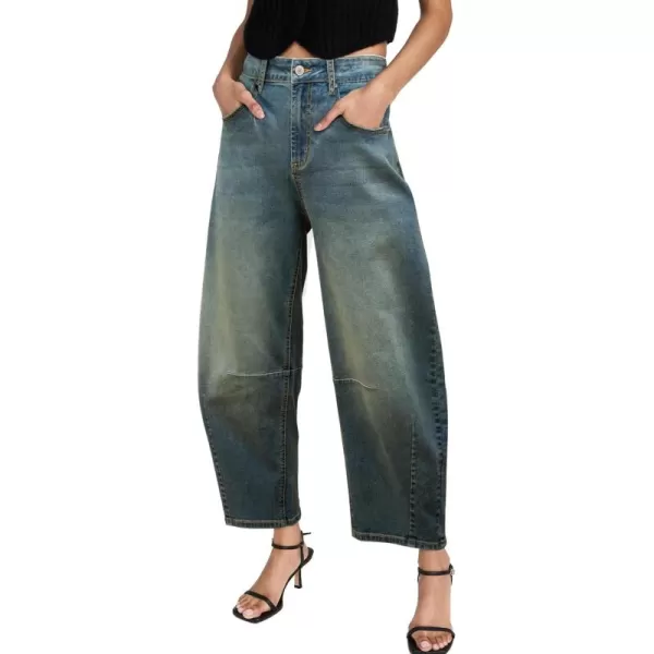 Sidefeel Womens Barrel Jeans Wide Leg Vintage Mid Rise Y2k Baggy Boyfriend Ankle Denim PantsRetro Blue