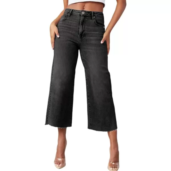 Sidefeel Womens Capri Jeans High Waisted Cropped Jeans Stretchy Straight Wide Leg Denim Pants Fall Fashion OutfitsBlack