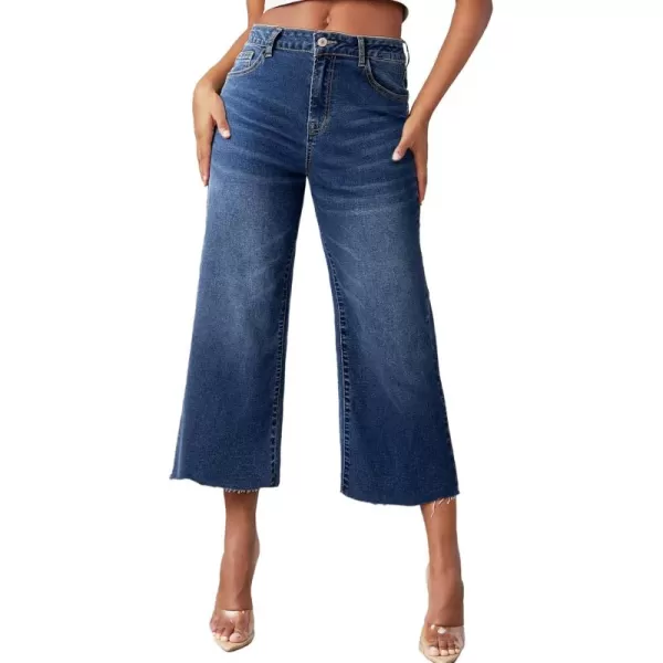 Sidefeel Womens Capri Jeans High Waisted Cropped Jeans Stretchy Straight Wide Leg Denim Pants Fall Fashion OutfitsBluing