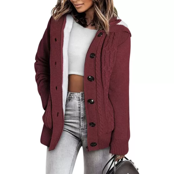 Sidefeel Womens Cardigan Sweaters Hooded Cardigans Fleece Lined Jackets Winter Sweater CoatBurgundy