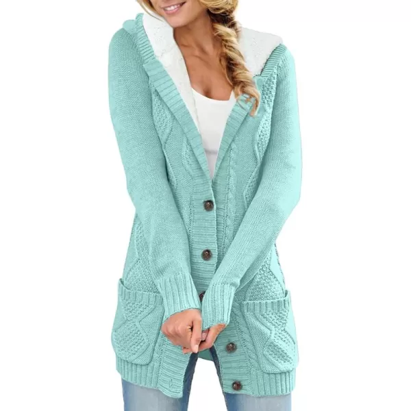 Sidefeel Womens Cardigan Sweaters Hooded Fleece Lined Button Down Front Jackets Winter Coat with PocketsHooded 21 Sky Blue