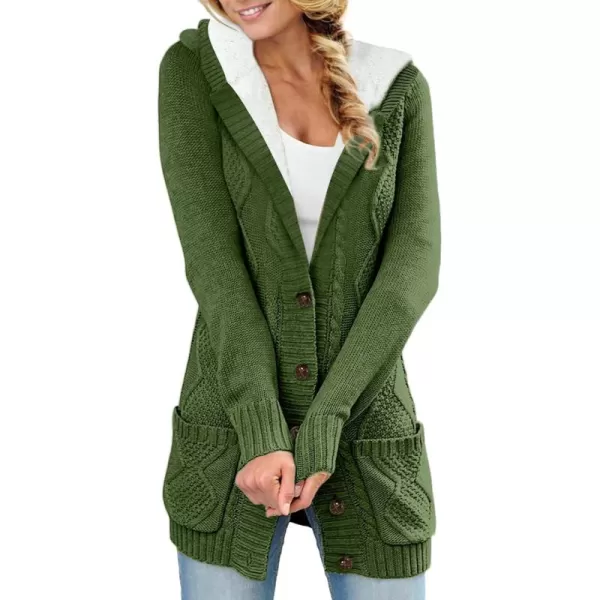 Sidefeel Womens Cardigan Sweaters Hooded Fleece Lined Button Down Front Jackets Winter Coat with PocketsHooded Light Green