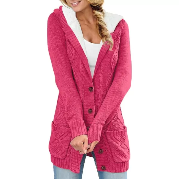 Sidefeel Womens Cardigan Sweaters Hooded Fleece Lined Button Down Front Jackets Winter Coat with PocketsHooded Rose