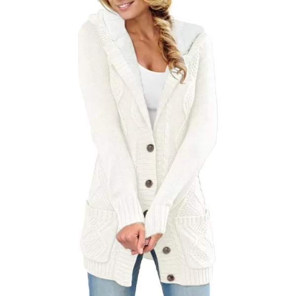 Sidefeel Womens Cardigan Sweaters Hooded Fleece Lined Button Down Front Jackets Winter Coat with PocketsHooded White