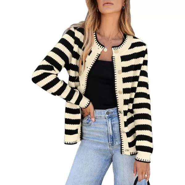 Sidefeel Womens Cardigan Sweaters Striped Open Front Button Down Knitted Coat Cropped Fall Fashion OutwearApricot Stripe