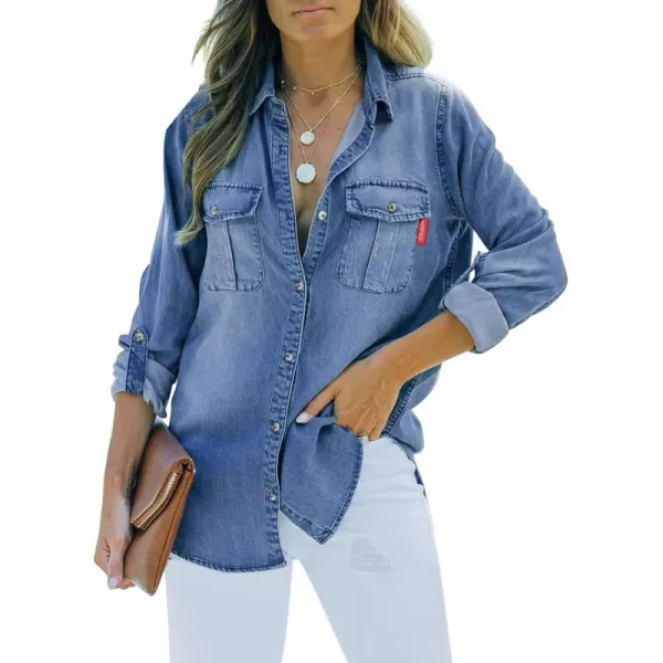 Sidefeel Womens Denim Tops Long Sleeve Shacket Jackets Button Down Collared Jean ShirtAshleigh Blue