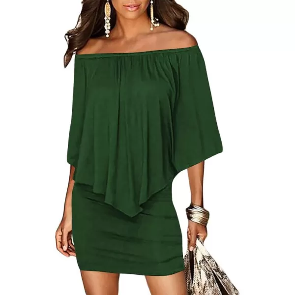 Sidefeel Womens Dresses Off Shoulder Ruffles Night Club Bodycon Mini DressDark Green