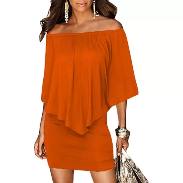 Sidefeel Womens Dresses Off Shoulder Ruffles Night Club Bodycon Mini DressOrange