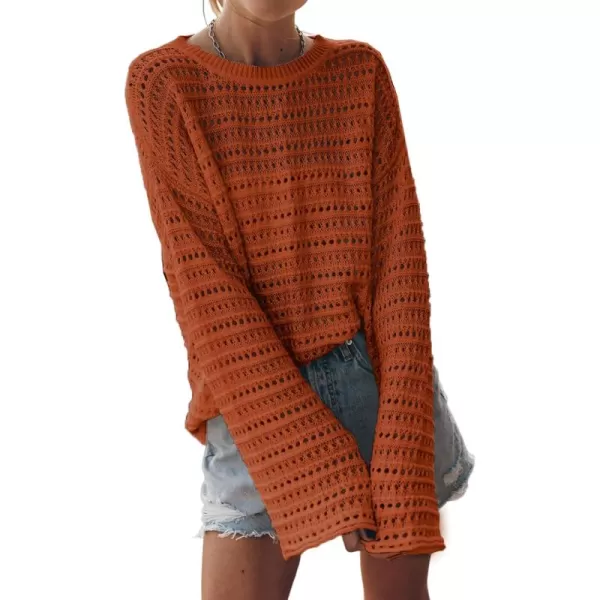 Sidefeel Womens Fall Outfit 2024 Lightweight Sweater Crochet Hollow Out Knit Spring Summer ClothesGold Flame