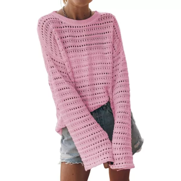 Sidefeel Womens Fall Outfit 2024 Lightweight Sweater Crochet Hollow Out Knit Spring Summer ClothesPink