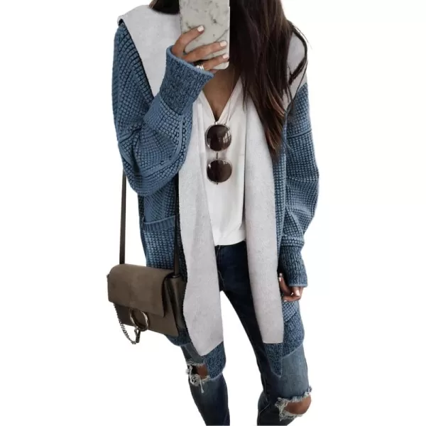 Sidefeel Womens Fleece Lined Hooded Cardigan Oversized Open Front Chunky Knit Plaid Sweater CoatAshleigh Blue