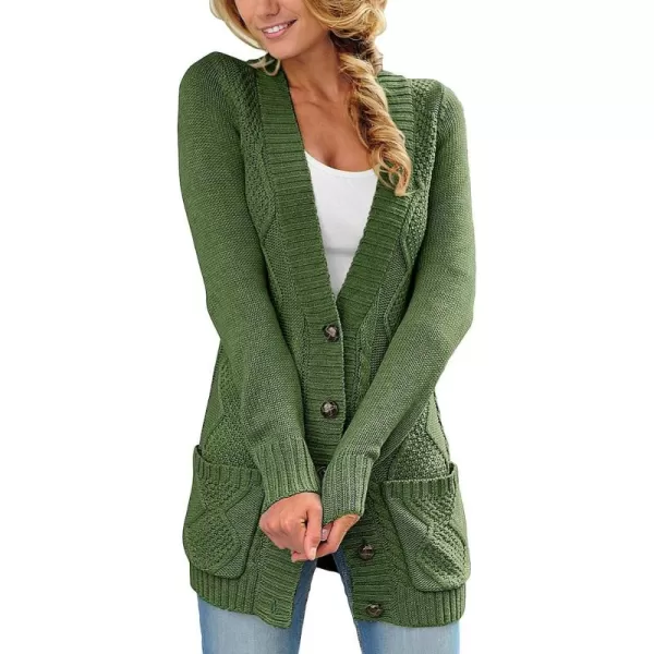 Sidefeel Womens Open Front Cardigan Sweaters Casual Button Down Knitted Coat Tops with PocketsA Amy Green