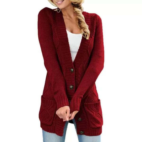 Sidefeel Womens Open Front Cardigan Sweaters Casual Button Down Knitted Coat Tops with PocketsA Burgundy