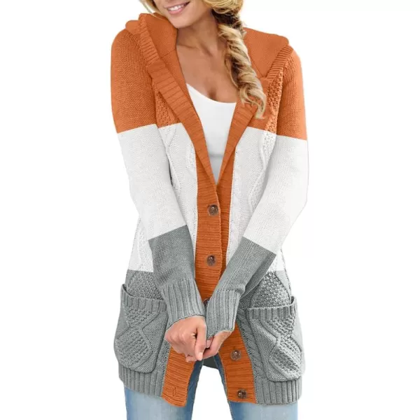 Sidefeel Womens Open Front Hooded Cardigan Sweaters Button Down Long Sleeve Chunky Knit Coat with PocketsZ 21 Orange