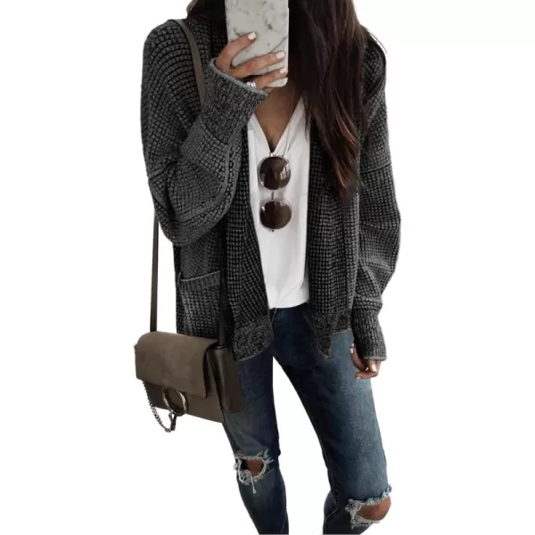 Sidefeel Womens Plaid Short Cardigan Oversized Chunky Long Sleeve Knit Open Front Cardigan Sweaters with PocketsBlack