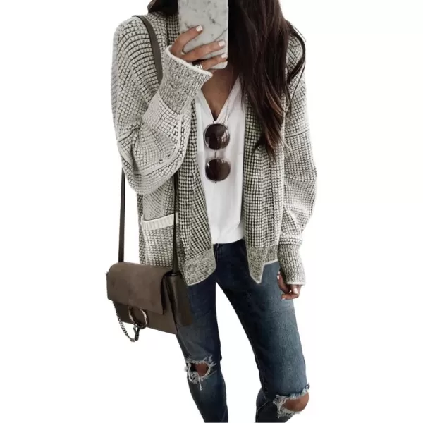 Sidefeel Womens Plaid Short Cardigan Oversized Chunky Long Sleeve Knit Open Front Cardigan Sweaters with PocketsGray