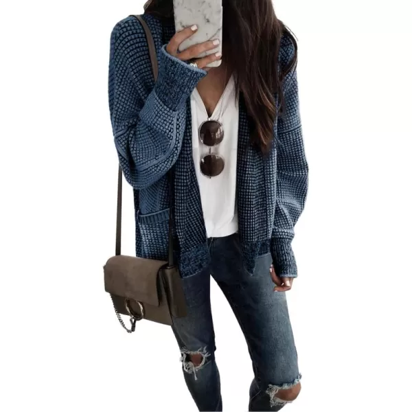Sidefeel Womens Plaid Short Cardigan Oversized Chunky Long Sleeve Knit Open Front Cardigan Sweaters with PocketsSky Blue