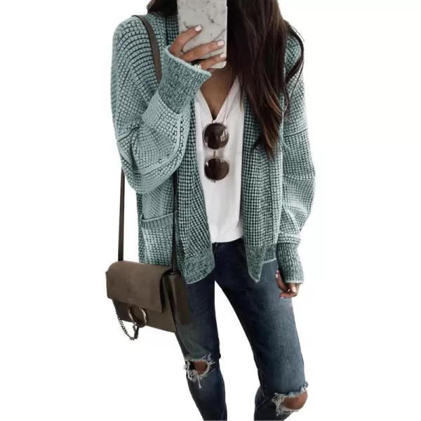 Sidefeel Womens Plaid Short Cardigan Oversized Chunky Long Sleeve Knit Open Front Cardigan Sweaters with PocketsTurquoise
