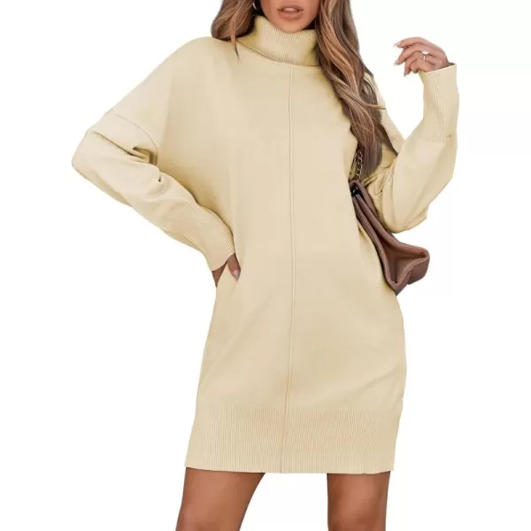 Sidefeel Womens Sweater Dress 2024 Fall Long Sleeve High Neck Ribbed Knit Winter DressApricot