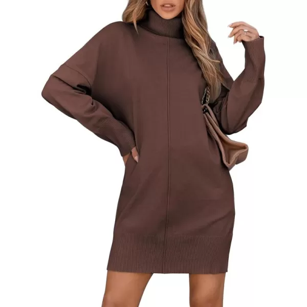 Sidefeel Womens Sweater Dress 2024 Fall Long Sleeve High Neck Ribbed Knit Winter DressCoffee