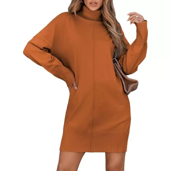 Sidefeel Womens Sweater Dress 2024 Fall Long Sleeve High Neck Ribbed Knit Winter DressGold Flame